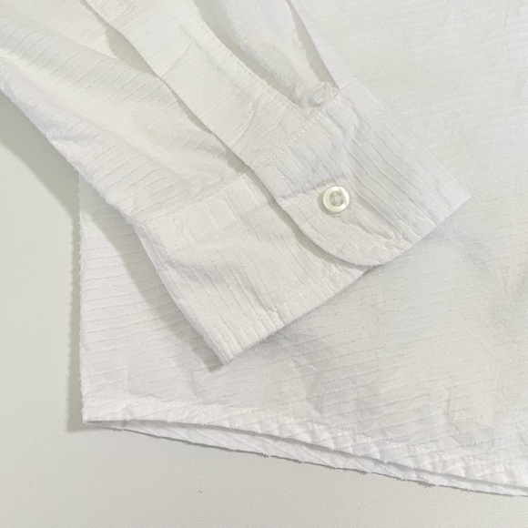 Frank & Eileen Barry Tailored Button Up Shirt Textured Tonal Stripe White Medium - Picture 12 of 16